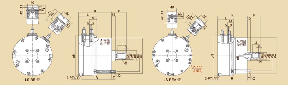 LS-REA 注氣超薄型中實油壓迴轉缸(附止逆及檢知裝置)