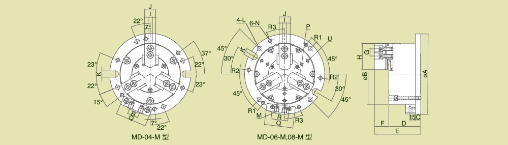 MD-M内藏式前锁型三爪气压夹盘（单活塞）