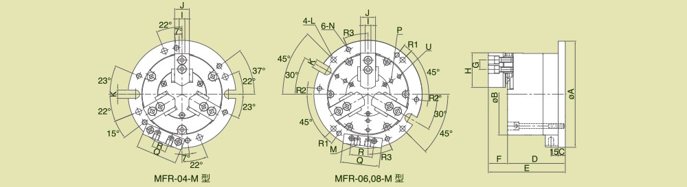 MFR-M内藏式前锁型三爪气压夹盘（双活塞）